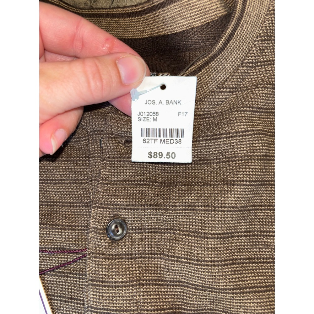 Jos. A. Bank 1905 Mens Brown Textured Stripe Henley Long Sleeve Shirt Medium NWT - Picture 2 of 5